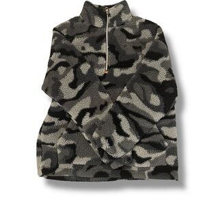 Kat Mcrae Fleece Sherpa Grey Camo Quarter Zip Women’s Sweater Size Small